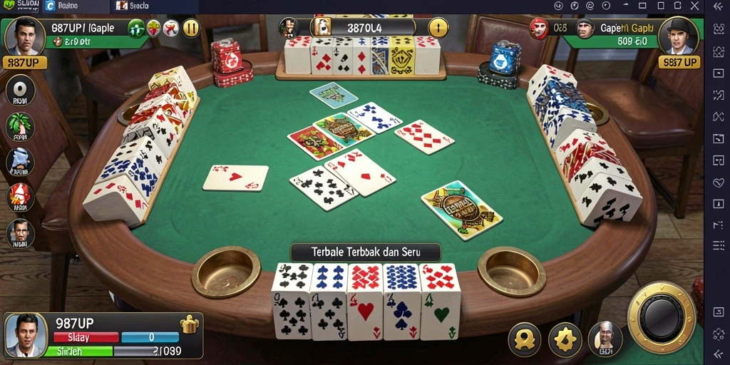Screenshot utama 987UP menampilkan keseruan pertandingan Gaple.