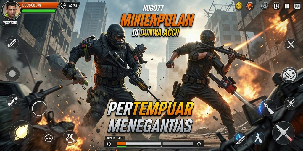 Screenshot HUGO77 menunjukkan aksi seru di medan perang.