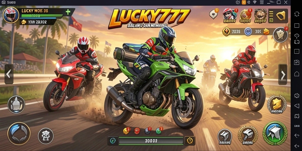 Tampilan gameplay menegangkan dalam LUCKY777 dengan motor balap.
