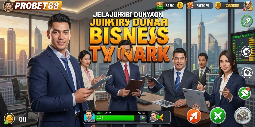 Screenshot gameplay PROBET88 yang menunjukkan interaksi bisnis yang intens.