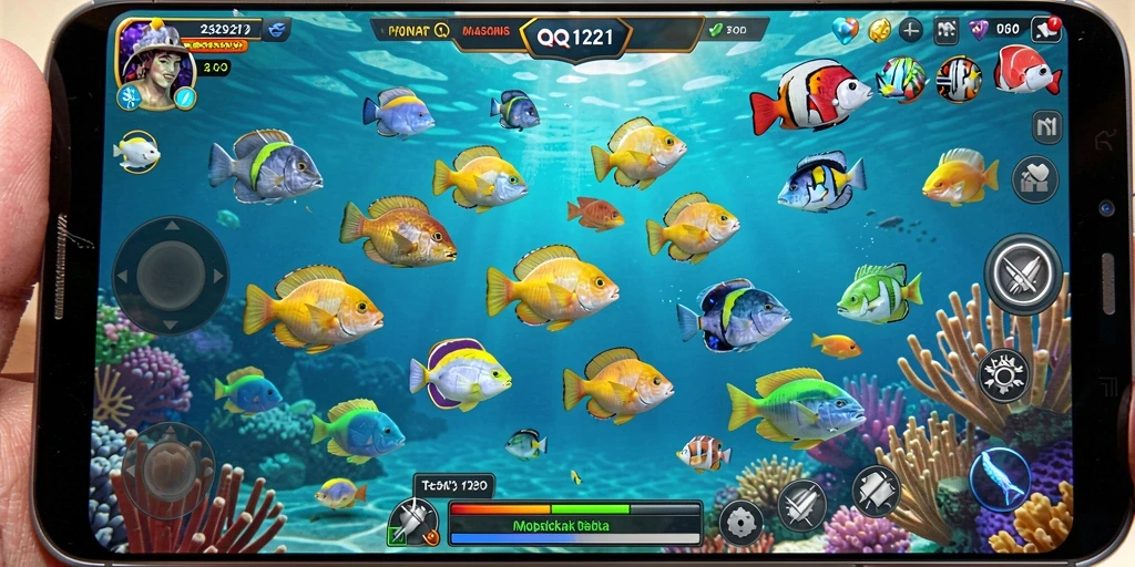 Screenshot gameplay seru QQ1221 saat menangkap ikan.