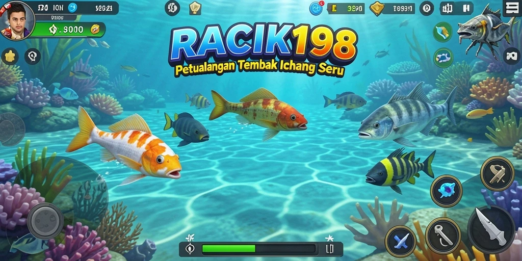 Gameplay seru dari RACIK198 dengan ikan berwarna-warni.