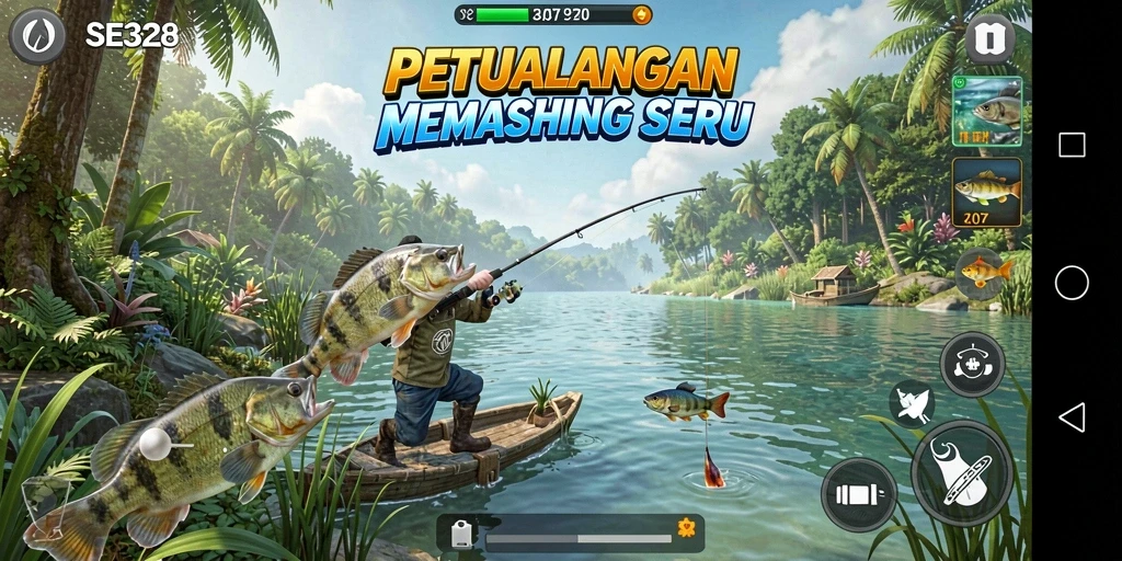 Screenshot permainan SE328 menampilkan aksi memancing yang seru dan mengasyikkan.
