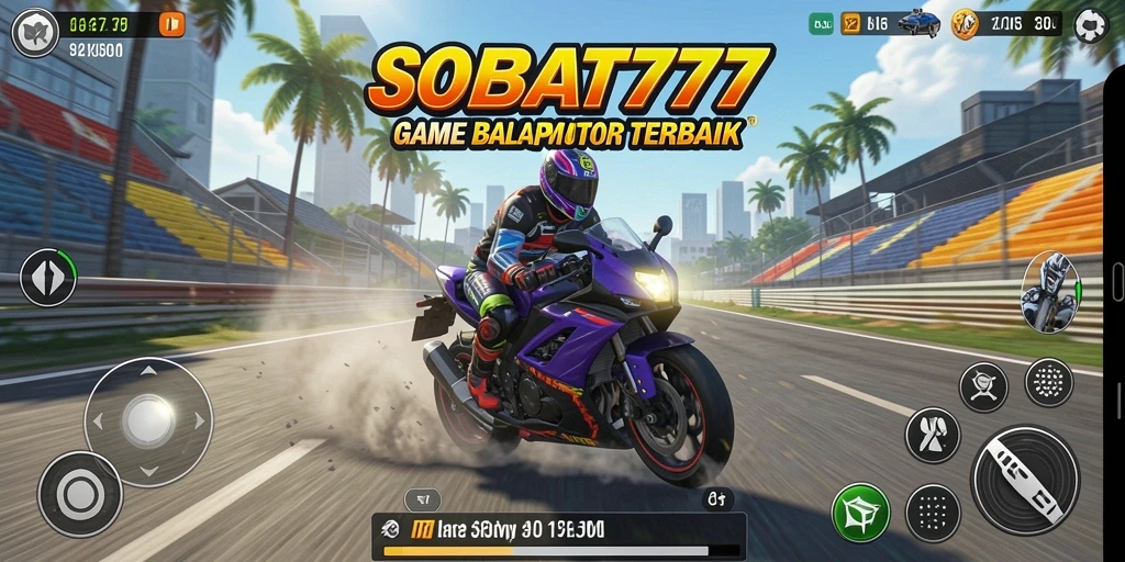 Tampilan gameplay SOBAT777 dengan balapan motor yang mendebarkan.