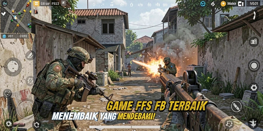 Screenshot utama V07 menampilkan aksi menembak yang mendebarkan.