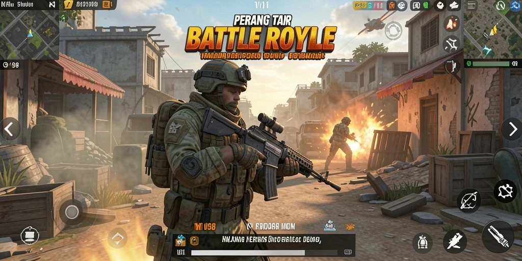 Tampilan gameplay seru dan menegangkan dalam V98 Battle Royale.