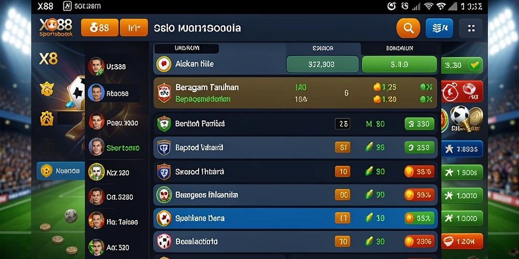 Screenshot utama X88 menampilkan antarmuka taruhan olahraga yang menarik.